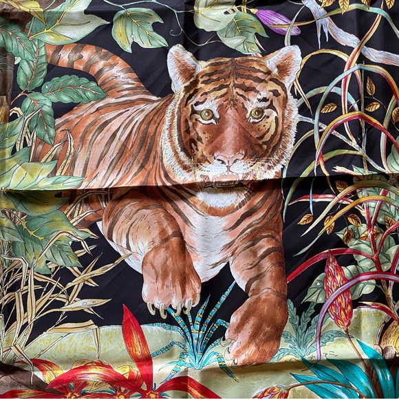 Gucci | Accessories | Gucci Silk Black And Multicolor Tiger Scarf